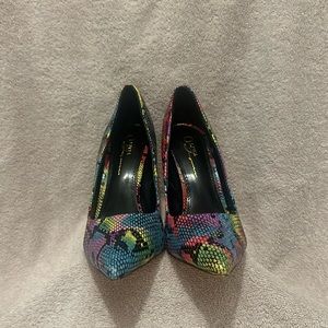 Olivia Jaymes Multi-Colored Animal Snake Pattern Stiletto High Heel,Size 7